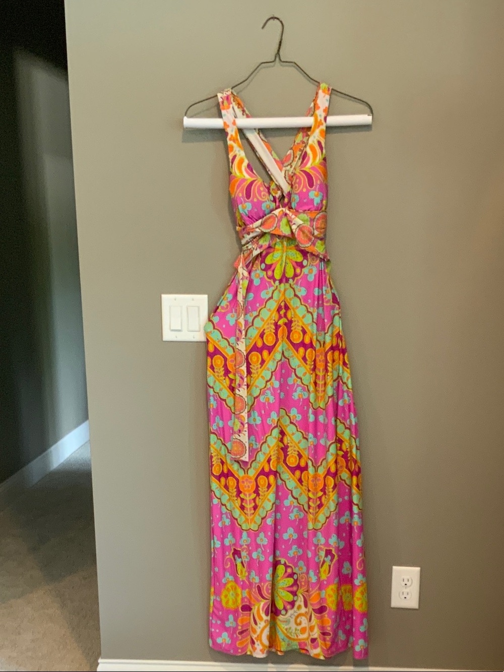 Trina Turk Pink and Orange Patterned Maxi Dress